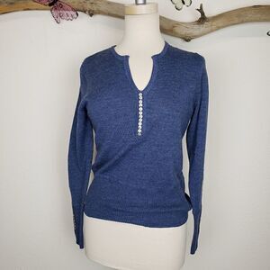 Sarah Spencer merino wool Henley style sweater